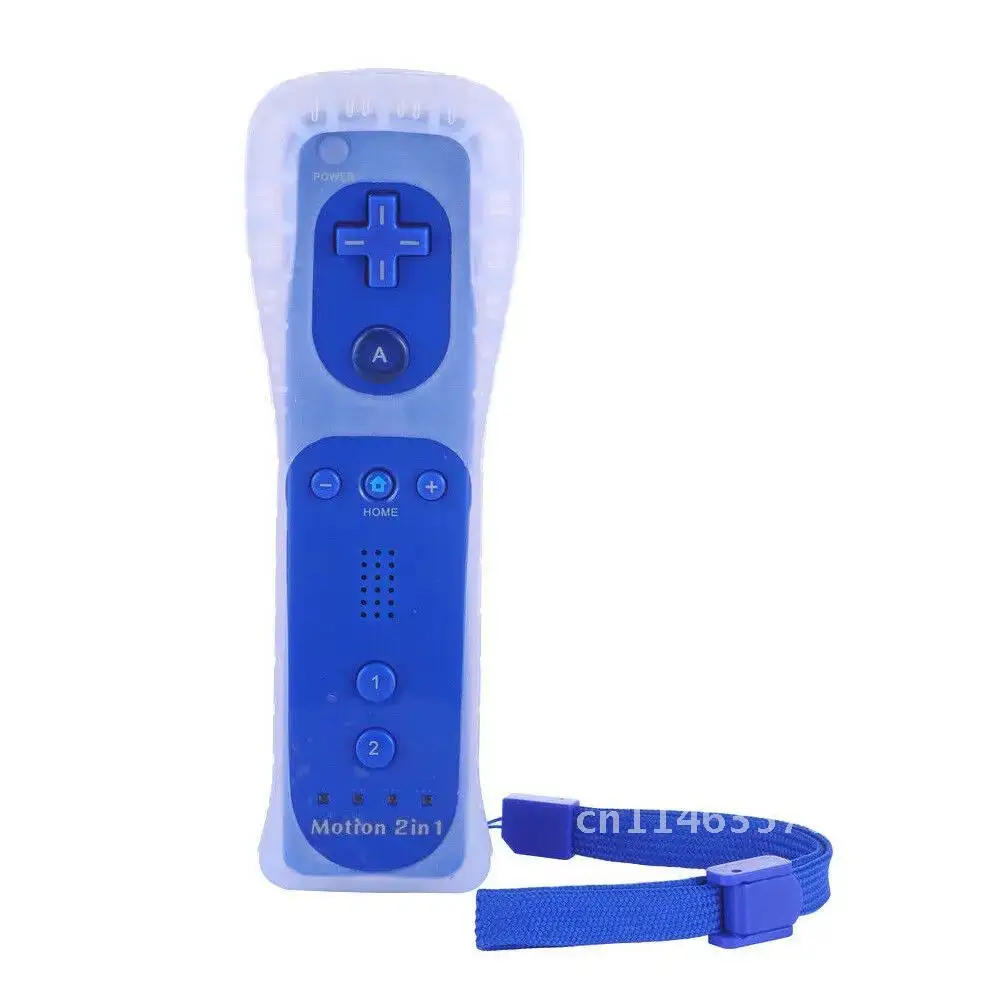 2 in 1 Wireless Nunchuck Built-in Motion Plus Gamepad for Nintend Wii Game Remote Controller Joystick with Strap & Silicone Case