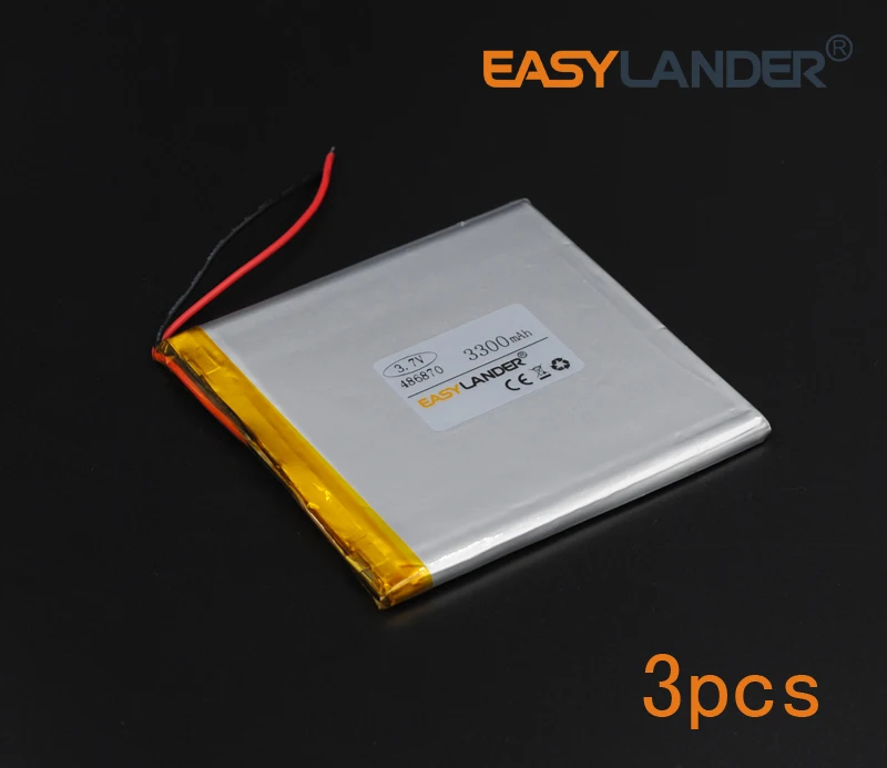 

3pcs/Lot 3.7V 3300mAh 486870 Polymer Li-ion Battery For E-Book Power Bank PDA Portable DVD Consumer electronics safety lamp GPS