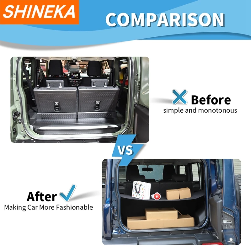 SHINEKA Rear Trunk Curtain Cover Storage Bag Net Organizer for Suzuki Jimny 4 Door 2019 Up Stowing Tidying Interior Accessories