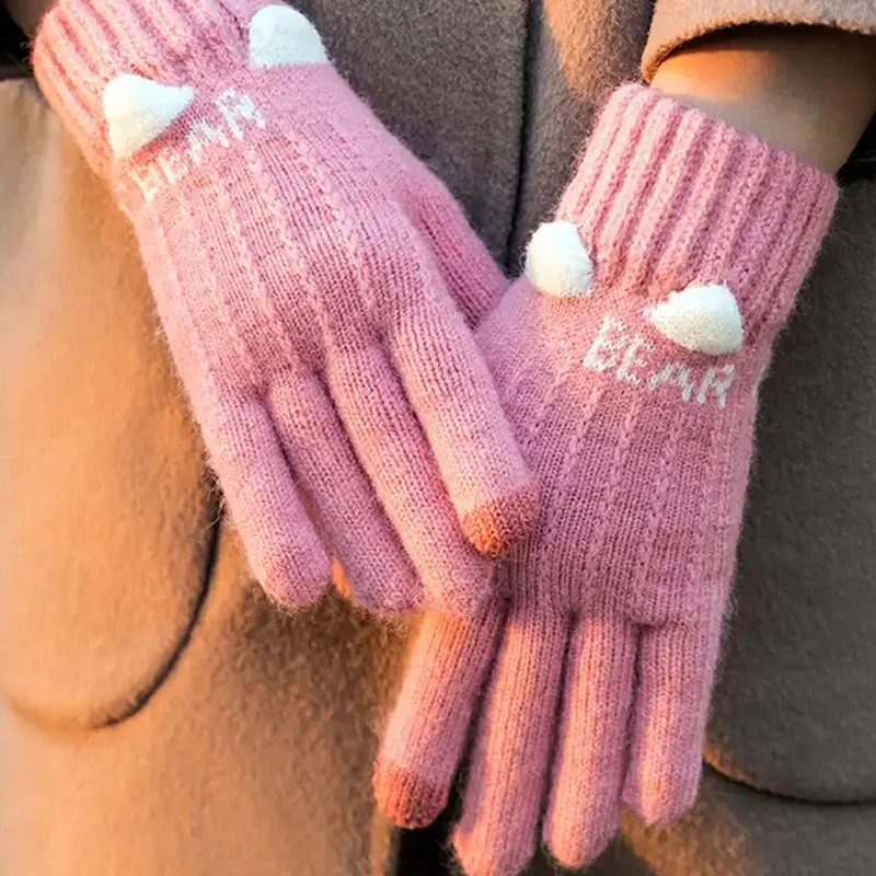 Women Winter Gloves Cute Korea And Japan Ladies Knit Gloves Kitty Cat Ear Design Warm Gloves Mitt Wholesale