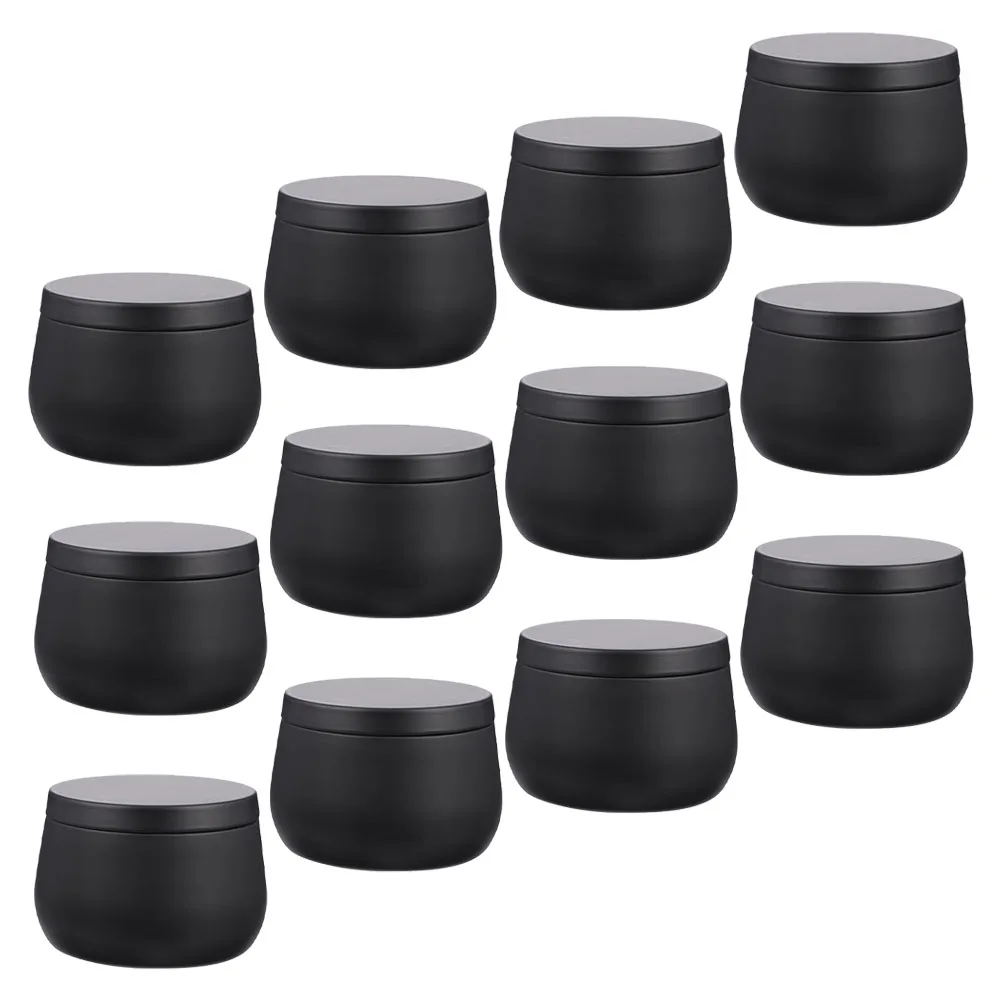 

12pcs Gift Storage Box Tea Canisters Round Tinplate Containers Black Boxes Food Storage Jars Multi Purpose Craft Box