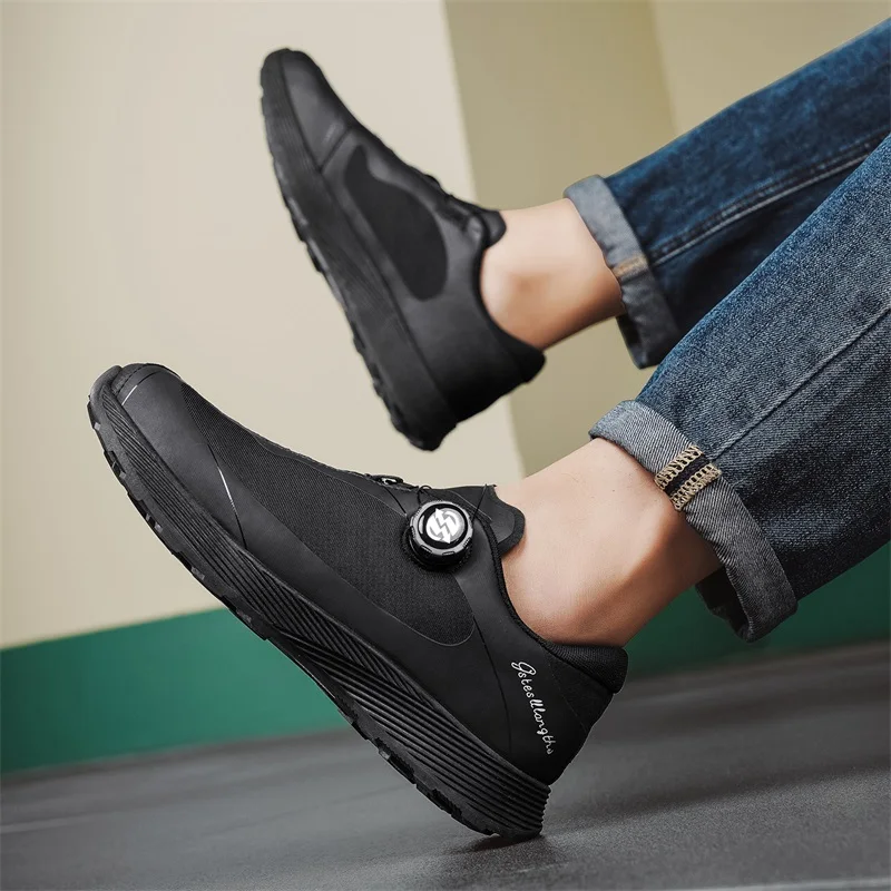 Повседневная летняя мужская спортивная обувь большого размера с круглым носком и вращающейся пряжкой на одну ногу, дышащая сетка на толстой подошве