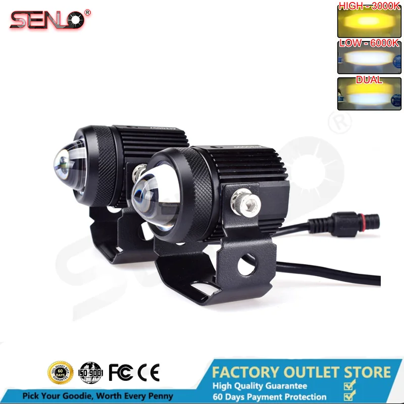 

SENLO 2pcs Motorcycle Led Headlight 12V High Bright Dual Color Led Lights Lamp for Motorbike Moto Led Auxiliary Spotlights 30W