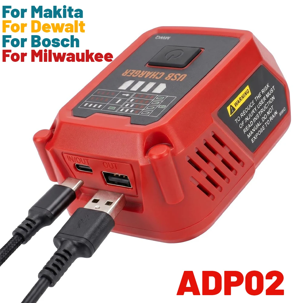 100W Fast Charging Station for Makita/Dewalt/Milwaukee/Bosch 18V Batteries Portable Power with USB Type-C Port Charging