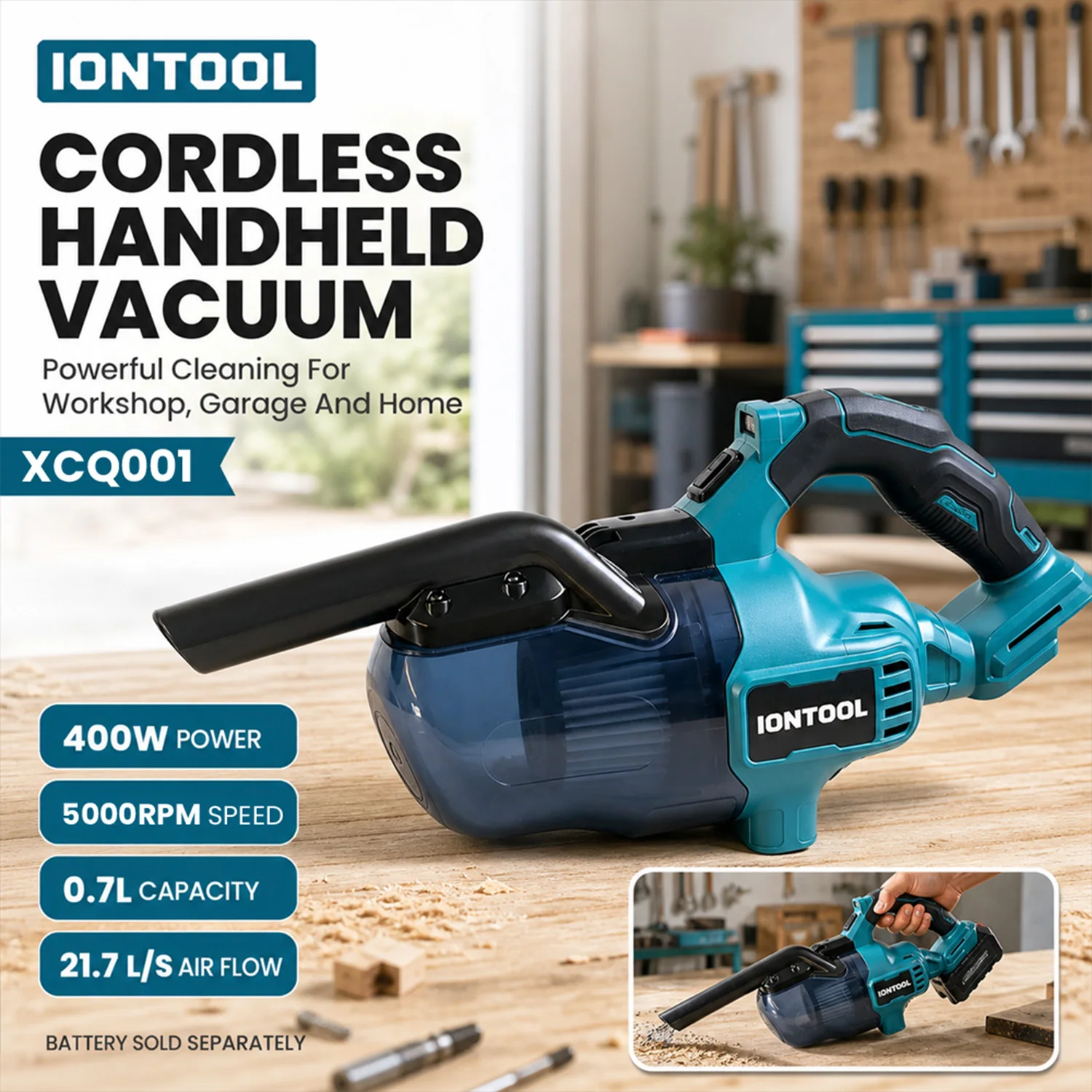 IONTOOL Cordless Vacuum Cleaner 400W For Workshop Dust Extraction and Construction Debris Suction For Makita 18V Battery