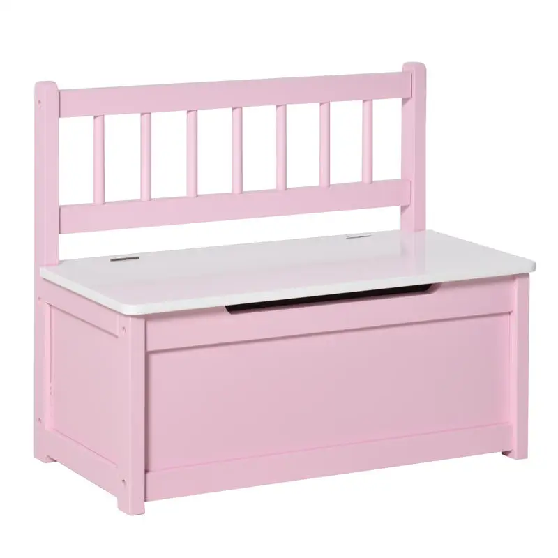 

2 In 1 Wooden Toy Box, Seat Storage Bench, Storage Chest Cabinet Organiser with Safety Pneumatic Rod, Pink