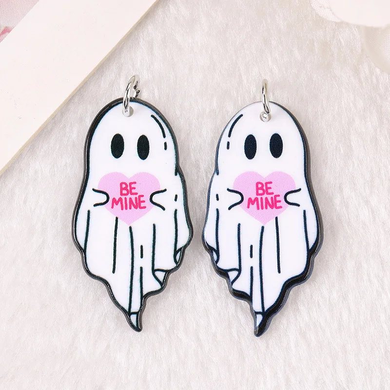 6PCS Ghost Spectre Halloween Acrylic Epoxy Pendant Charms For DIY Earrings Bracelets Necklace Jewelry