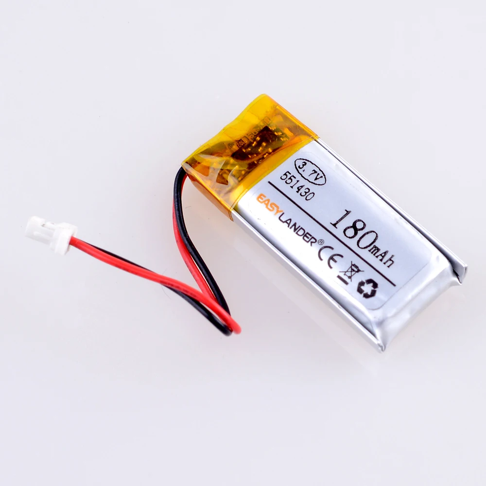 Batterie lithium-ion aste, Eddie ion Li Polymer, régularise 3 tampons de bricolage, têtes Bluetooth E-book, JST1.0, 2P, 3.7V, 180mAh, 551430, 551429
