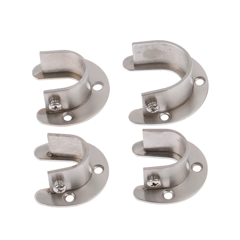 19/22/25/32mm U Shaped Wardrobe Bracket Heavy Duty Stainless Steel Rod Socket Flange Rod Holder Closet Rod End Support
