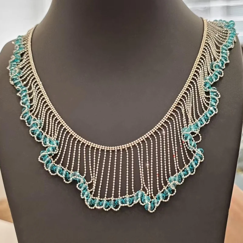 Bellux Italian tassel lace waterfall crystal necklace s925 silver plated 18k gold light luxury collarbone chain charm necklace
