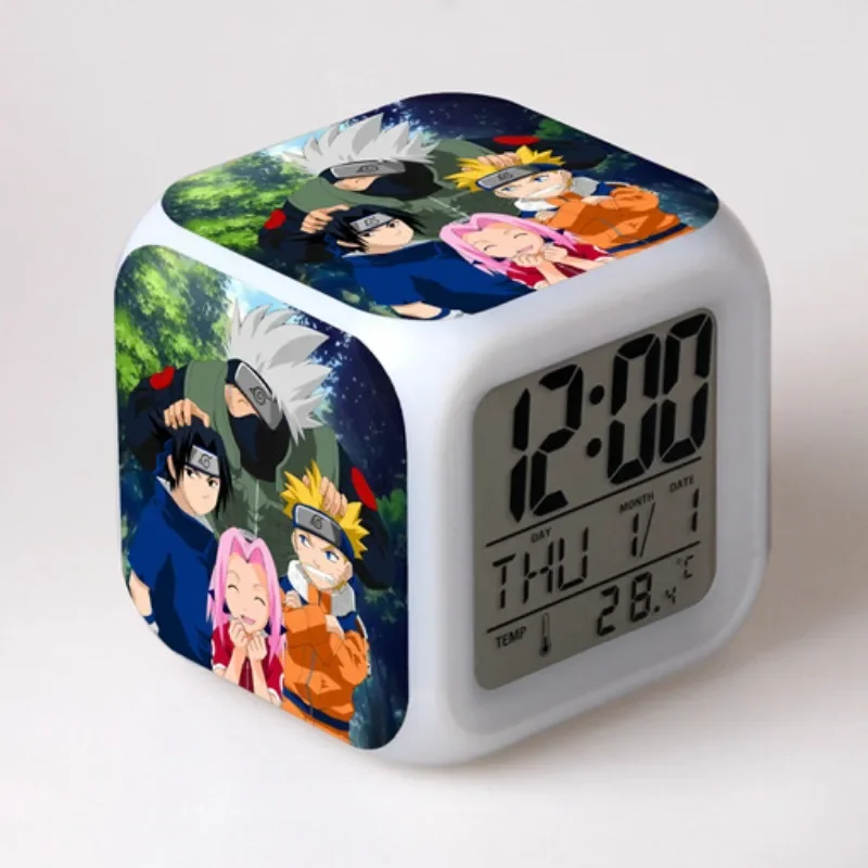 

Anime NARUTO Alarm Clock Cartoon Sasuke Kakashi Pattern Bedroom LED Glowing Alarm Clock Digital Night Lights Toys Christmas Gift