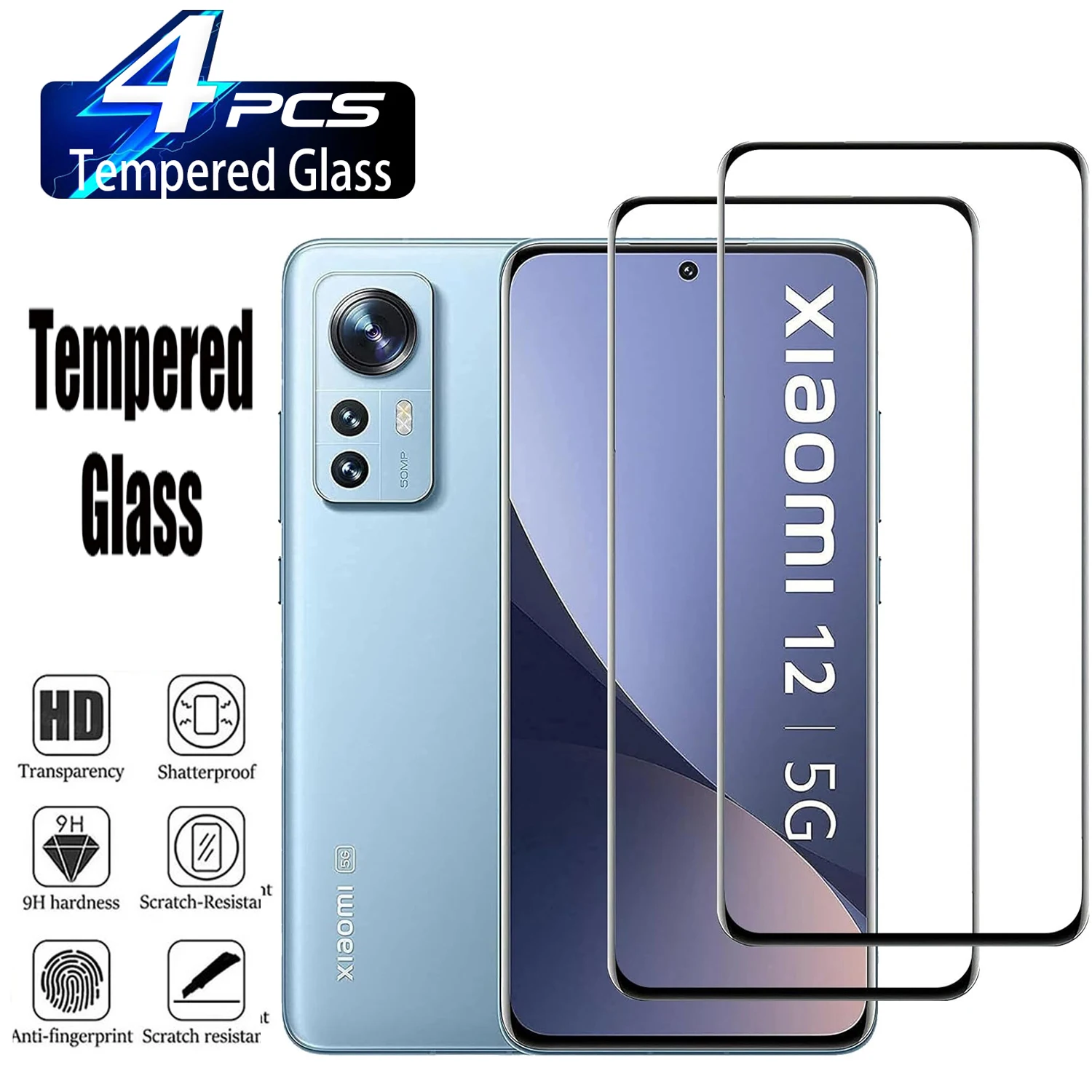 2/4Pcs HD Curved Four Sides Glue Tempered Glass For Xiaomi 12 5G 3D Screen Protector Film