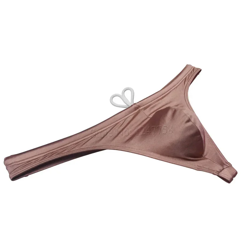 Mens Thong Swimwear Sexy Pouch Bikini Swimsuit T-back Shiny Swim Thong Smooth Swimsuit Gay Swim