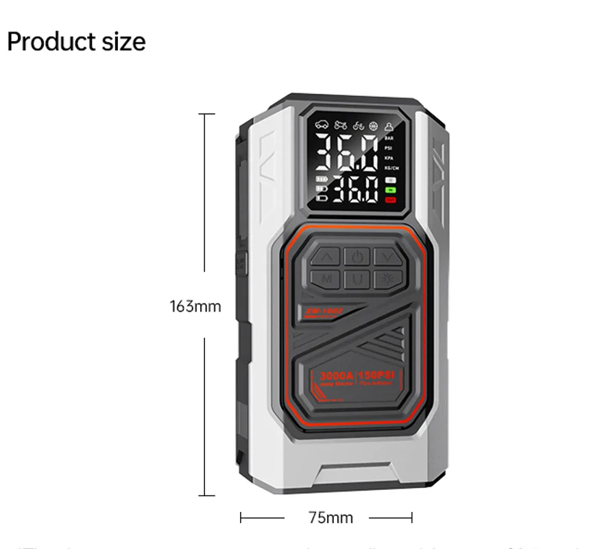 4-in-1-Auto-Starthilfe mit Luftkompressor, 4000 A Spitzenleistung, Autobatterie-Booster, 150 PSI-Luftpumpe, tragbarer Powerbank, Reifenfüller – Detail 8