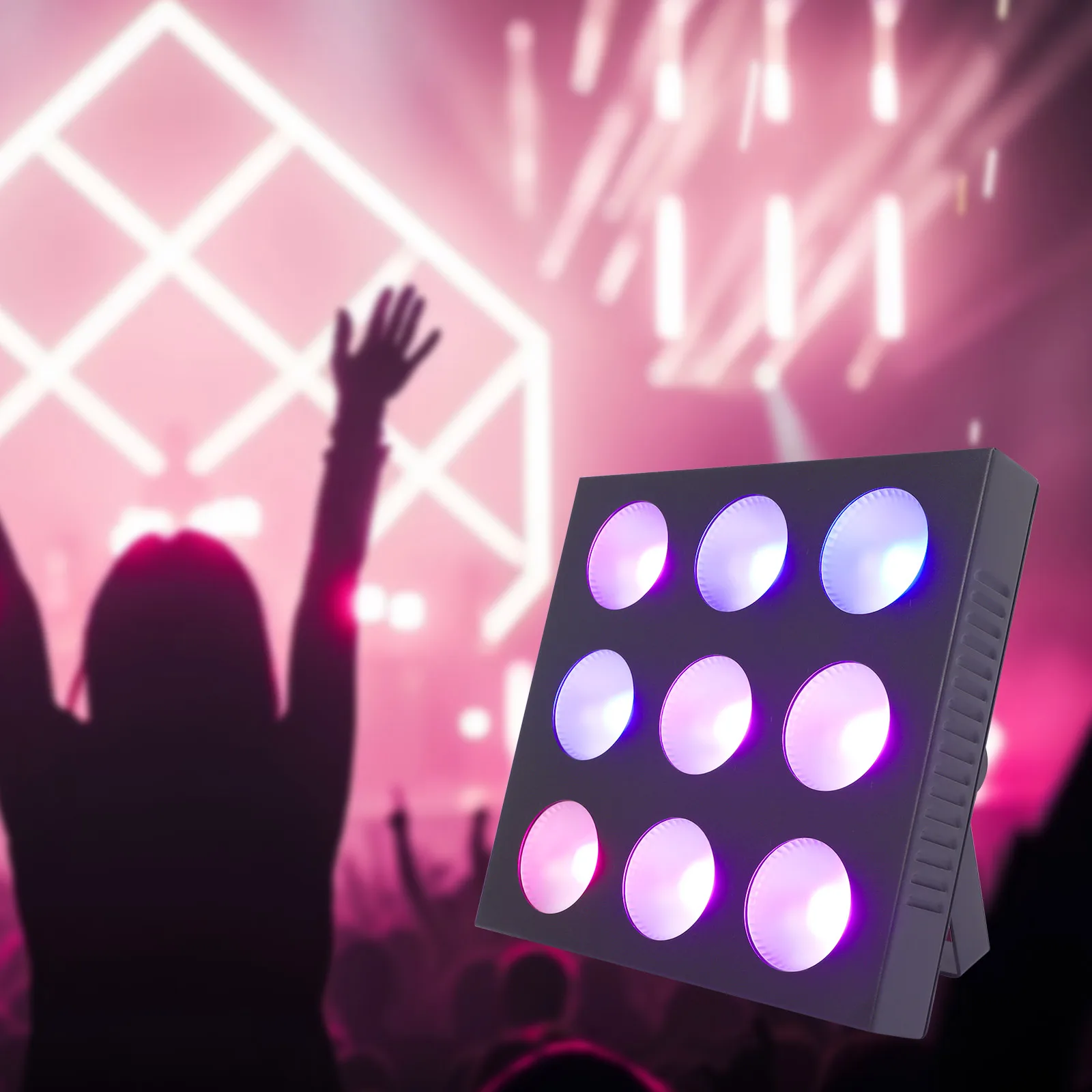 مصباح مسرح مستطيل من سبائك الألومنيوم، أسود 9 * 12W RGBW LEDs أضواء ذاتية الدفع لحفلات الزفاف وحفلات أعياد الميلاد #5