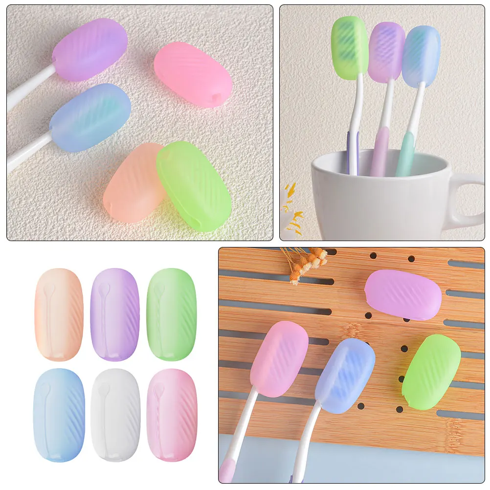 6 قطع من أغطية حاملات السفر المصنوعة من السيليكون لفرشاة الأسنان، حقيبة تخزين خفيفة الوزن ومدمجة وأغطية فرش المكياج