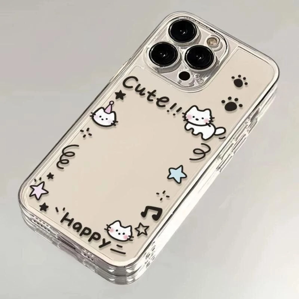 Funda de teléfono con marco de fotos de gato bonito para iPhone 16 Promax 15 Pro 14 Plus 13 Mini 16E INS gatito cubierta protectora creativa transparente