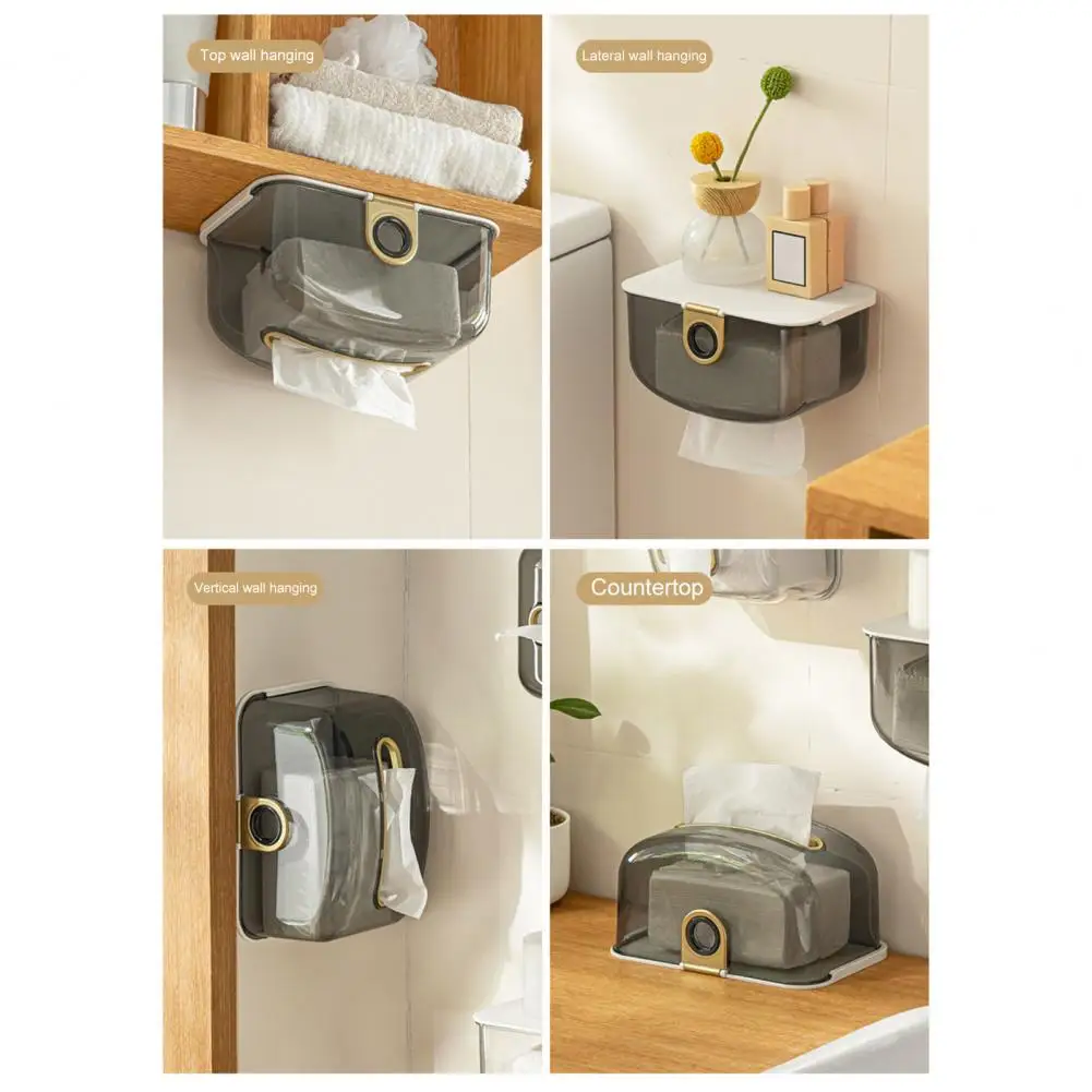 Storage Box with Front Buckle Lock Handy Tissue Dispenser with Easy Paper Change Feature Effortless Organization for Bathroom