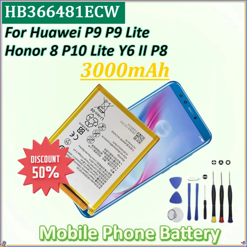 

For Huawei P9 P9 Lite Honor 8 P10 Lite Y6 II P8 Lite 2017 P20-Lite Honor 5C Ascend P9 HB366481ECW 3000mAh Mobile Phone Battery