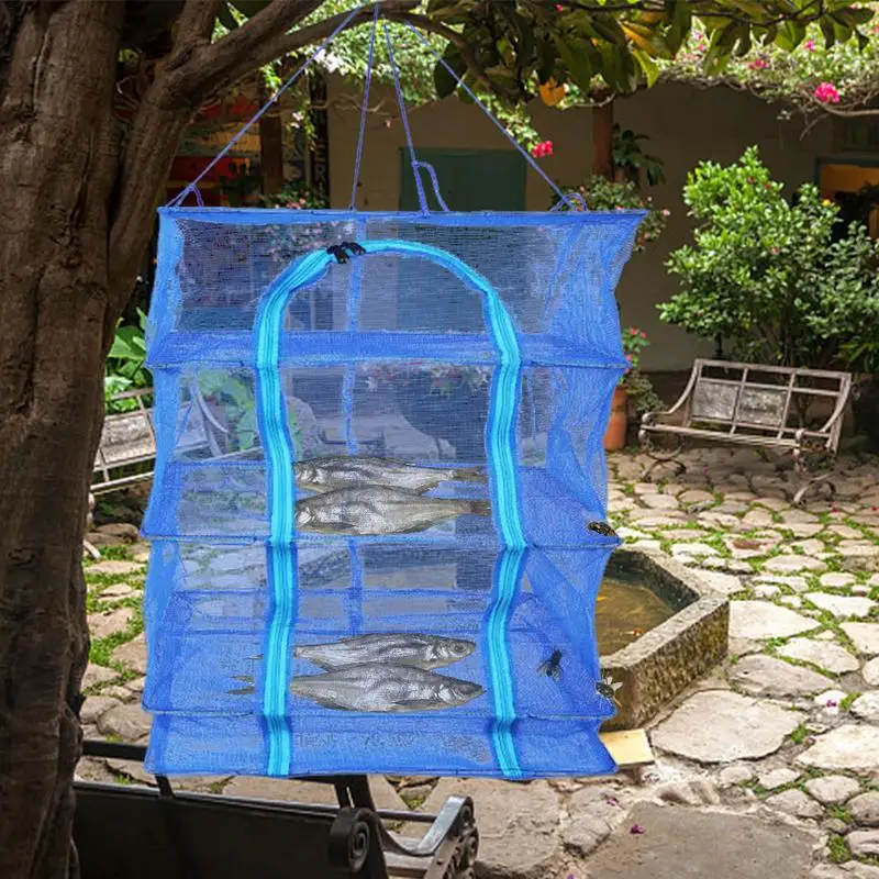 Mesh Drying Rack 4 Layer Hanging Drying Rack Foldable Drying Rack Net Dryer Folding Fish Mesh Collapsible Dry Net With Zippers