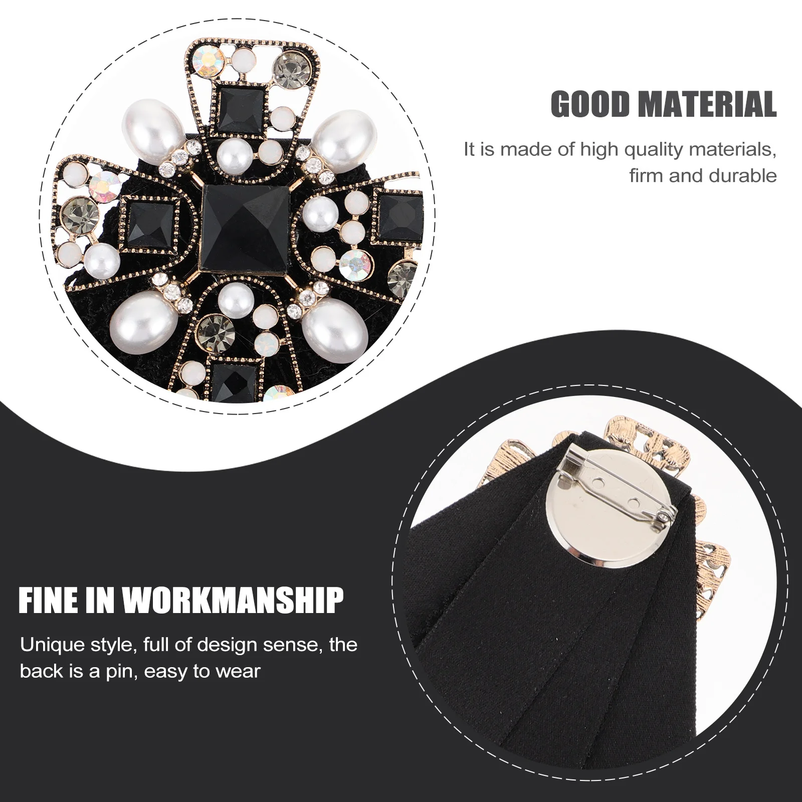 

1Pcs Retro Shirt Bow Tie Rhinestone Pearl Inlaid Vintage Collar Pin Lace Bowknot for Women Blouse Party Clothing Accessory