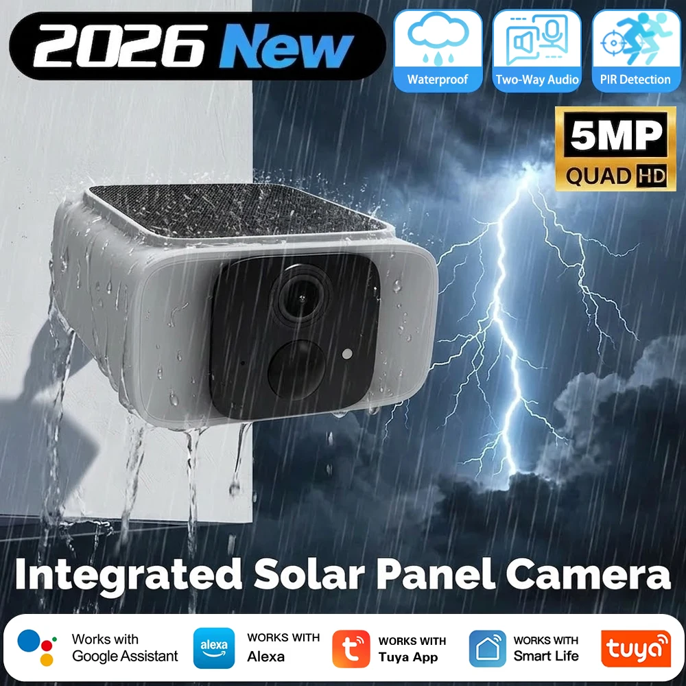 

5 МП Wi-Fi IP-камера видеонаблюдения на солнечной батарее Smartlife Bullet для безопасности, совместимая с Alexa/Google Home, Tuya