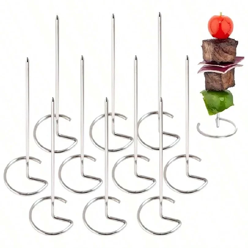 10pcs Kabob Skewers Stainless Steel Sticks For Grilling Reusable Kebab Tool Barbecue Stainless Steel BBQ Stick Chicken