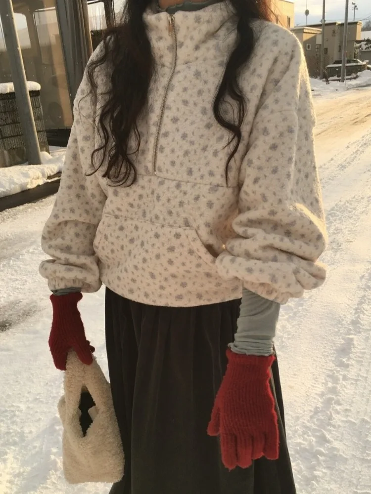 سويت فري شتاء جديد المرأة Fce اصطف البلوز ملابس خارجية لطيف الأزهار طباعة تصميم العصرية Agel الكورية Sle الأعلى #1