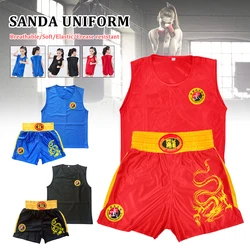 Uniforme de boxeo para niños y adultos traje Sanda Wushu Sanda pantalones cortos de combate pantalones cortos Muay Thai uniforme de competición de entrenamiento de artes marciales