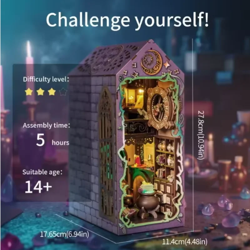 OUZEY 미스틱 스콜라의 공부방 책장, 숨겨진 마법이 있는 3D 나무 DIY, 청소년을 위한 마법의 모델