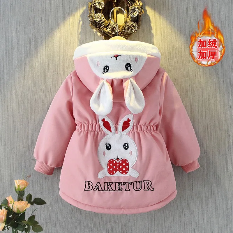 

Winter Cotton Jacket Girls Hooded Coat Fashion Zipper Outerwear Kids Parka Snowsuit Outdoors Cartoon Casual Clothing 2-12 Years