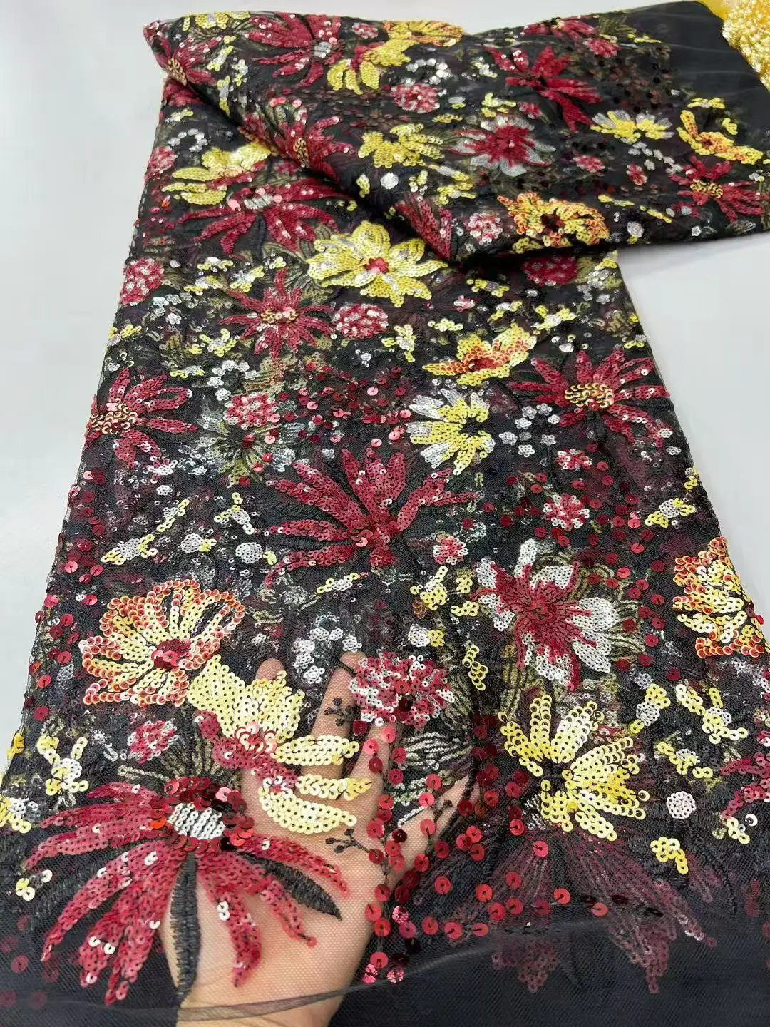 Luxe hand pailletten kant stof bruids stof high-end bruiloft stoffen Franse Nigeriaanse borduurwerk op tule naaien 5 yards