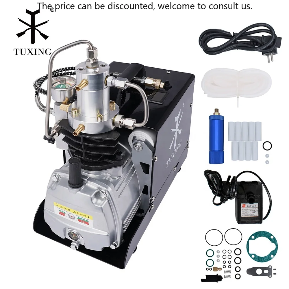 

TUXING ODM OEM Auto Shutdown Oil-water Separation 300bar 4500psi 30mpa 110V Breathing Paintball Scuba Diving PCP Air Compressor