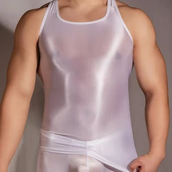 Camiseta sin mangas para hombre, chaleco muscular Sexy, suave, transparente, elástico, para gimnasio y Yoga