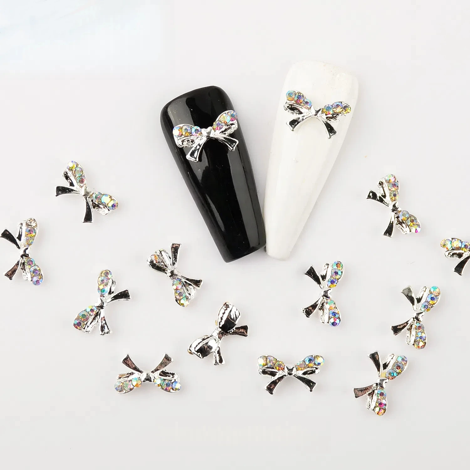 30pcs 3D Butterfly Alloy Nail Jewelry Bow Tie Ribbon Style Metal Charms with Rhinestone Inlay for Stunning Nail Art Accessories