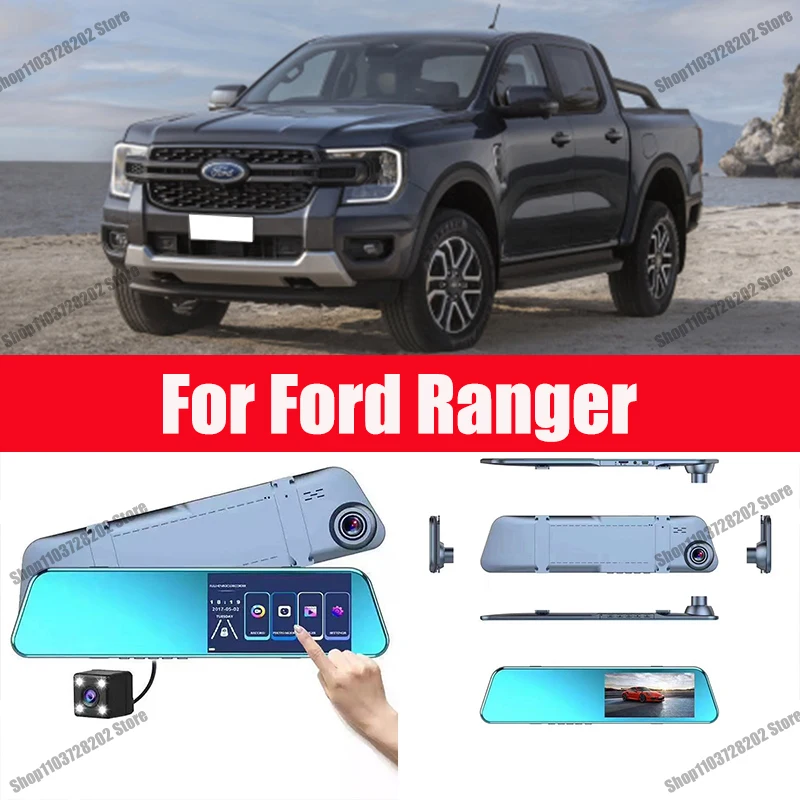 

For Ford Ranger Carplay Android GPS Dash Cam AUX FM Radio Dashcam Car Camera Stream RearView Mirror Drive Recorder