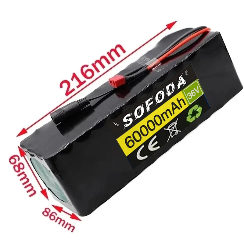 36V battery 10S4P 60Ah battery pack 1000W high power battery 42V 60000mAh Ebike electric bicycle BMS Capacity Indicator+charger