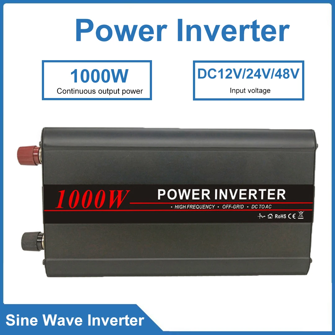 

1000 Вт AC100-120 В AC220-240 В инвертор мощности чистой синусоиды DC12 В/24 В/48 В непрерывная выходная мощность 1000 Вт автомобильный инвертор мощности