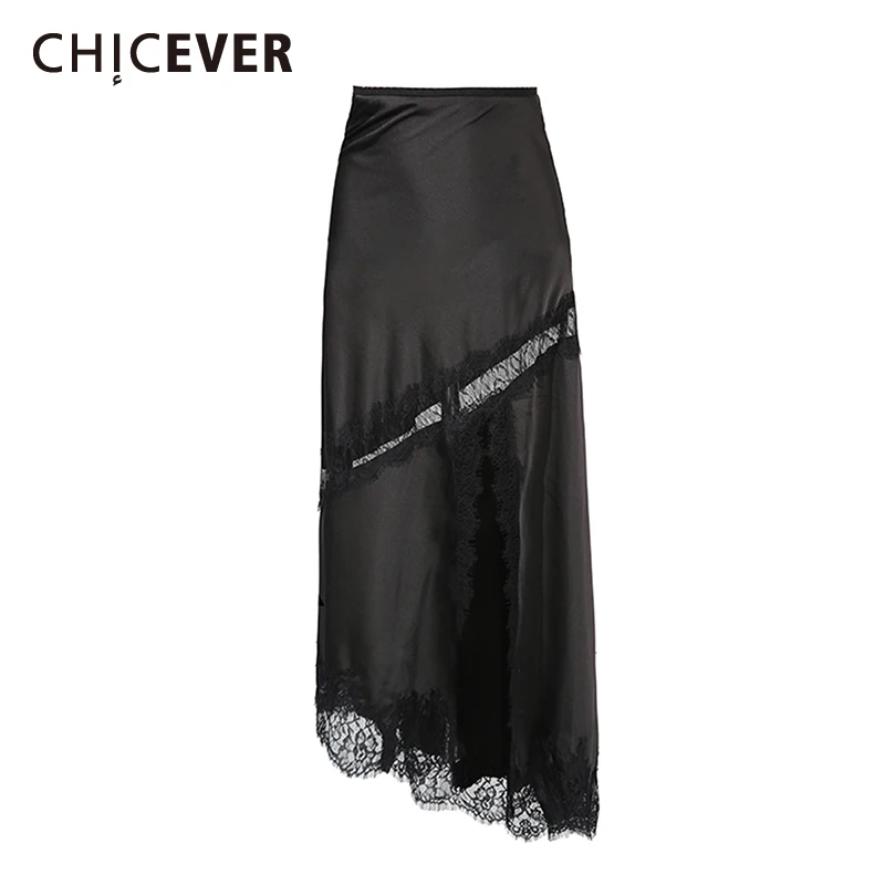 

CHICEVER Colorblock Spliced Lace Basics Skirt Female High Waist Sweet Temperament Women's Long Skirts Summer New Fashion Style