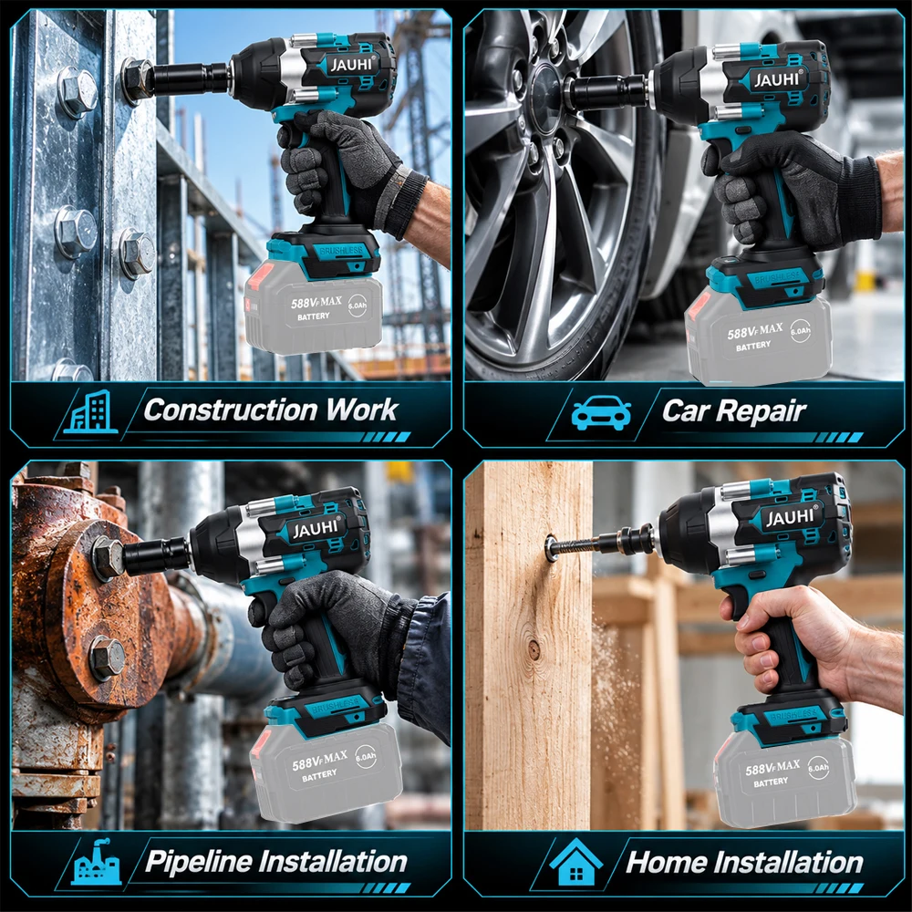 JAUHI 1800N.M Torque Brushless Electric Impact Wrench For Trucks 1/2 inch Cordless Wrench Driver Tool For Makita 18V Battery - view 5