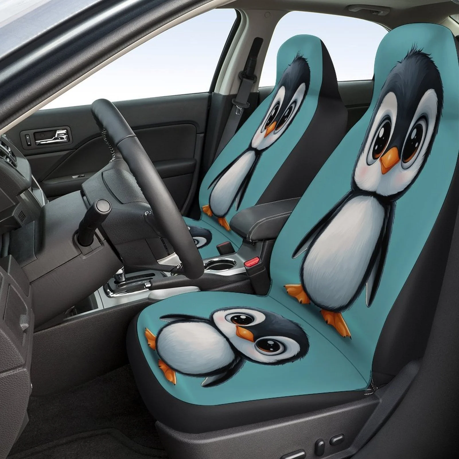 Adorable Penguin Chick Themed Car Seat Cover Set Suitable For Various Vehicles, Stylish And Durable Car Seat Protectors, Complet