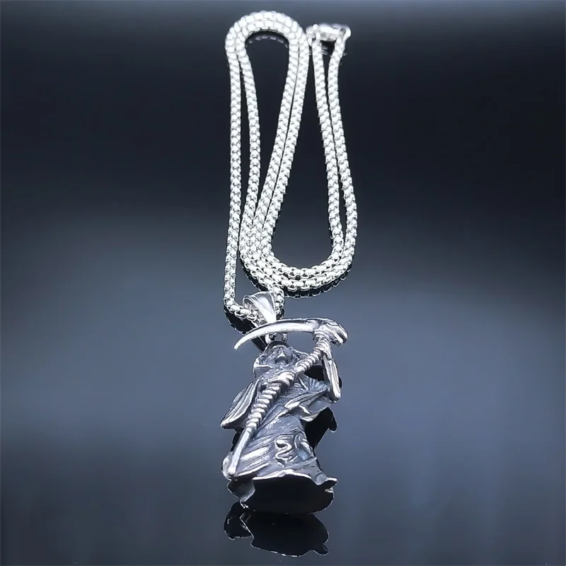 European Style Antique Death Necklace Men's Stainless Steel Pendant Punk Rock Hip Hop Long Necklaces Jewelry Halloween Gift N295