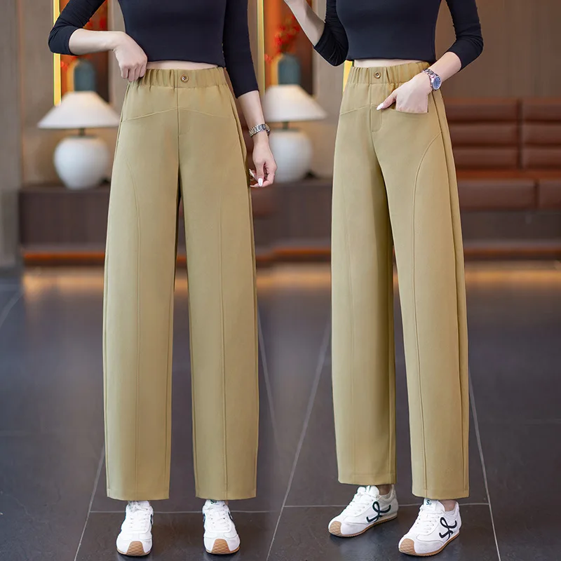 

Осенние модные повседневные брюки для женщин, новые узкие прямые брюки с высокой талией, универсальные элегантные шаровары с девятью точками