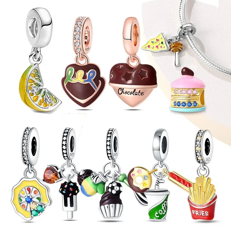 

925 Sterling Silver Food Fruit Choclate Beads Fit Original Bracelet Pendent Dangle DIY for Women Fine Jewelry Charm Gift