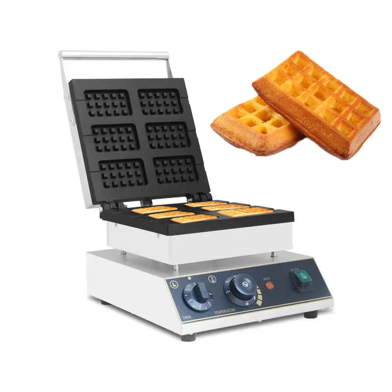 Commercial 6pcs lolly stick waffle maker popsicle shape waffle iron baker square shape waffle machine iron plate cake oven