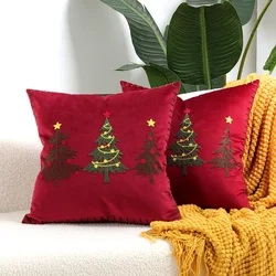 2-Piece Christmas Patchwork Embroidered Cushion Cover Merry Christmas Pillow Case 45*45 Velvet Home Decor Cushion Case for Sofa