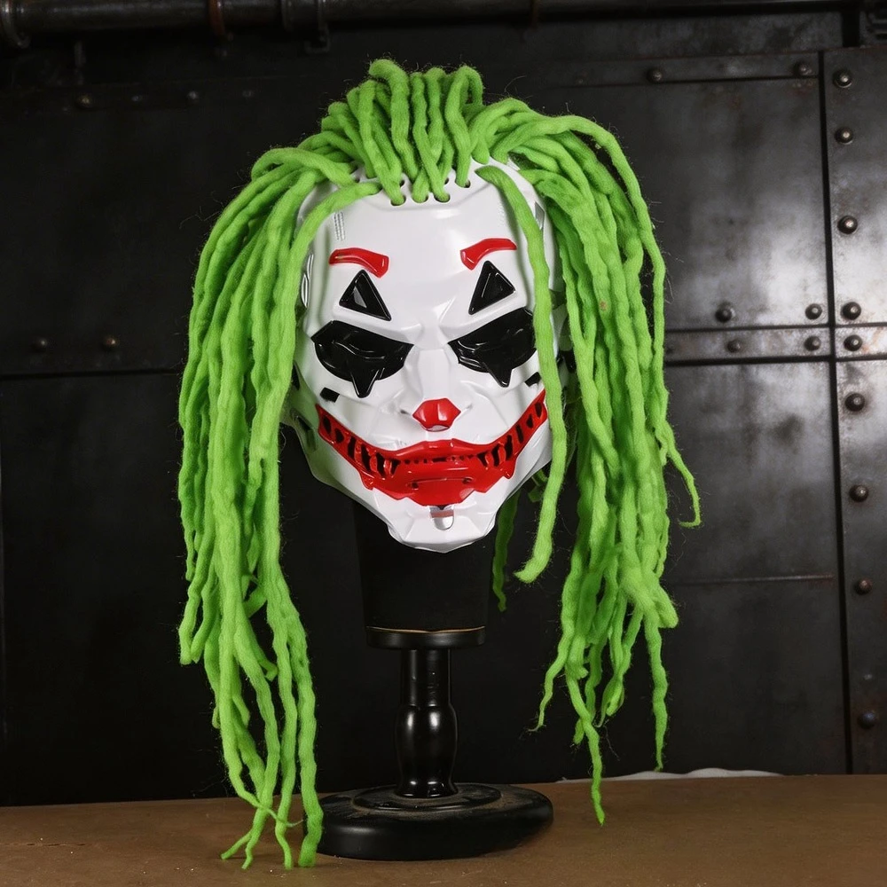 

Маска клоуна в стиле киберпанк с зелеными волосами, реквизит для Хэллоуина, маскарадный костюм, страшные аксессуары для косплея для взрослых