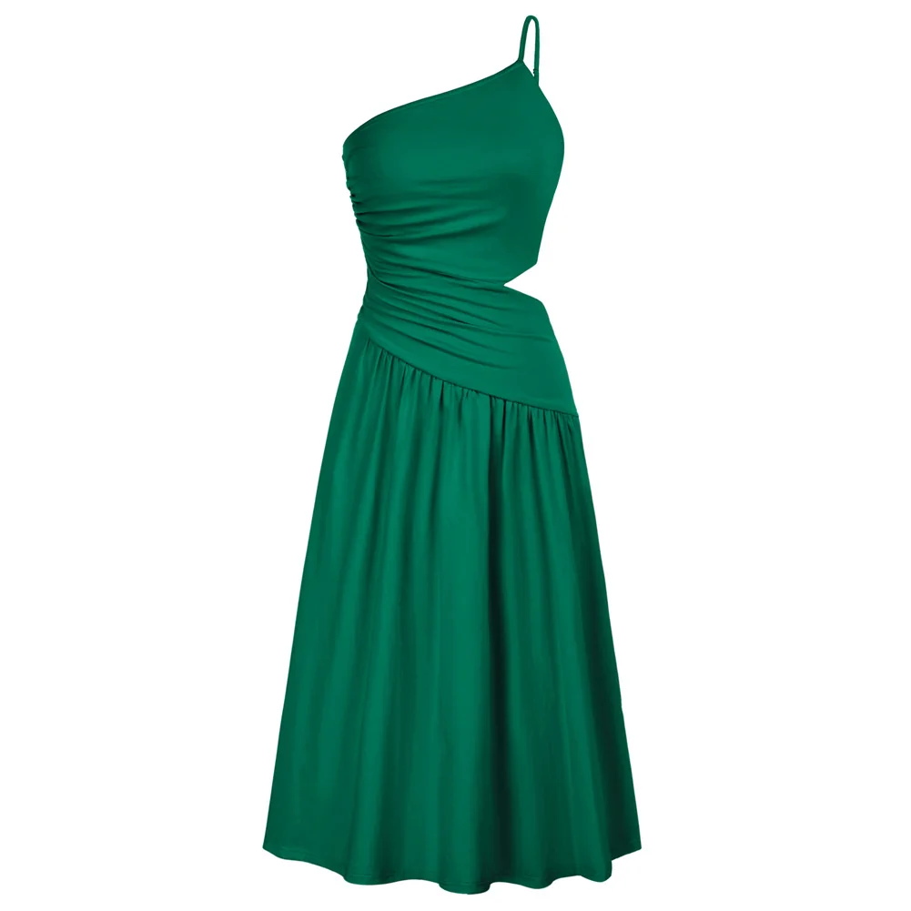 

GK Women Cut Out Waist Cotton Dress One Shoulder Ruched Flared A-Line Dress Sleeveless Cocktail Party Wedding Dresses A30