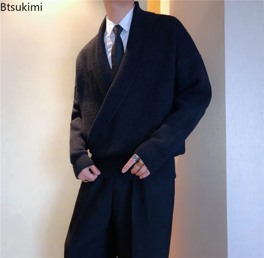 

2025 Men's Retro V-neck Sweaters Autumn Winter Warm Knitted Long Sleeve Pullover High Quality Business Casual Men Sweater Coats