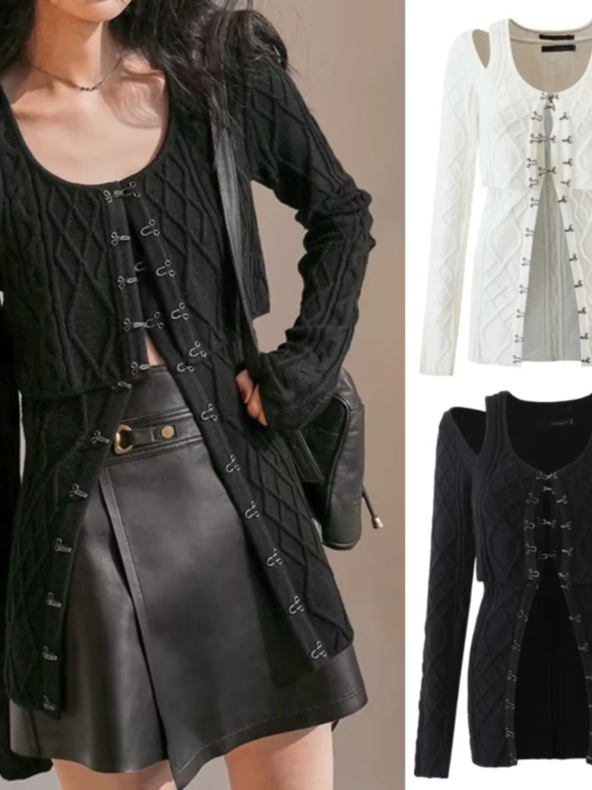 

Elegant Knitted Two-Piece Set with Lock Buckle Shoulder Bared Twist Design Multi-Way Dress for Women Stylish Commute Fashion